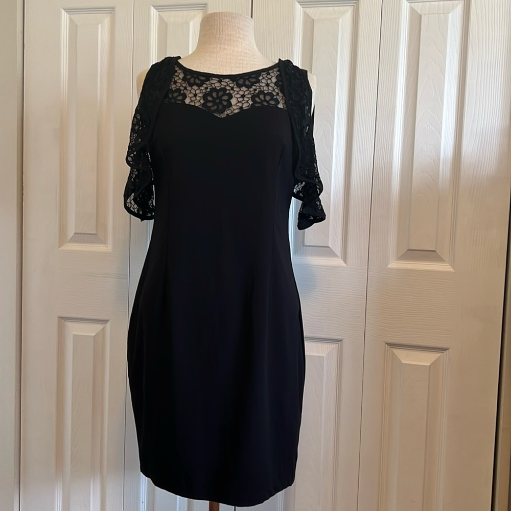 In Vogue Paris Black Cold Shoulder Lace Sleeves Cocktail Dress Size Large